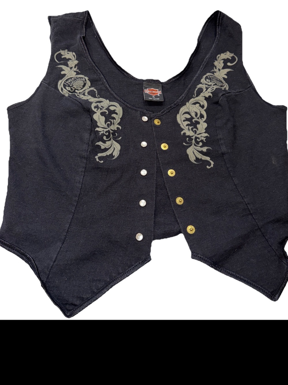 Harley-Davidson BLACK Corset VEST  Pearl Snap FRONT USA MADE women’s XL COTTON